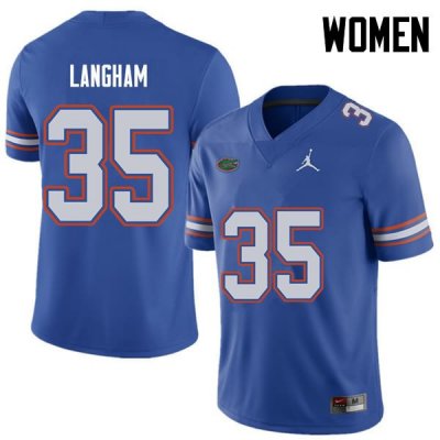 Women's Florida Gators #35 Malik Langham NCAA Jordan Brand Royal Authentic Stitched College Football Jersey KIH2662CO